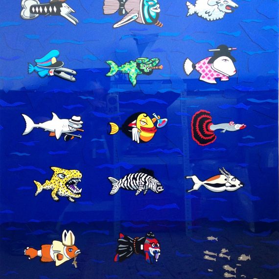 Fishes, 70 x 100 cm, vitrauphanie sur verre.